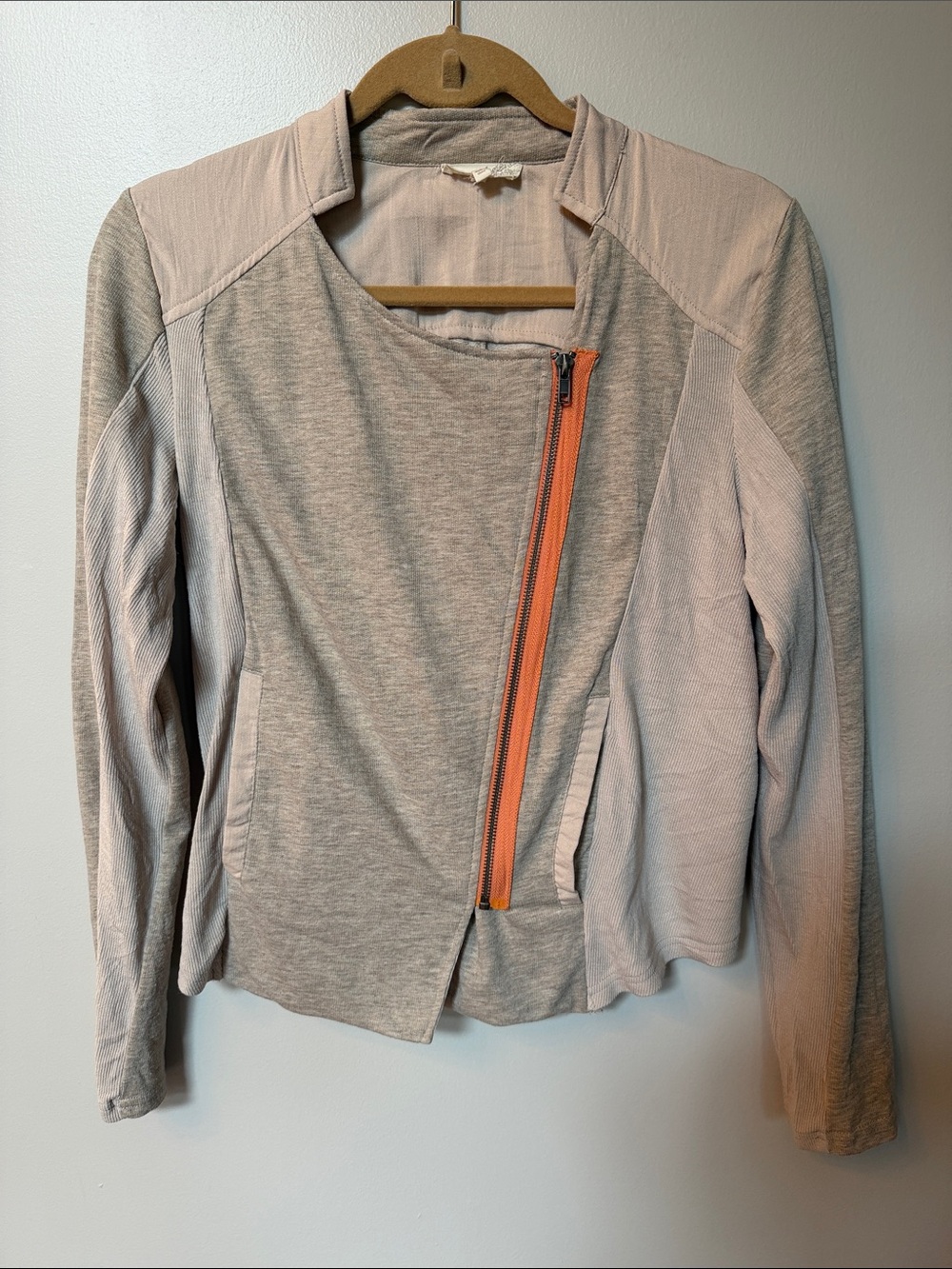 Light Beige Women's Zip-Front Jacket with Orange Accent